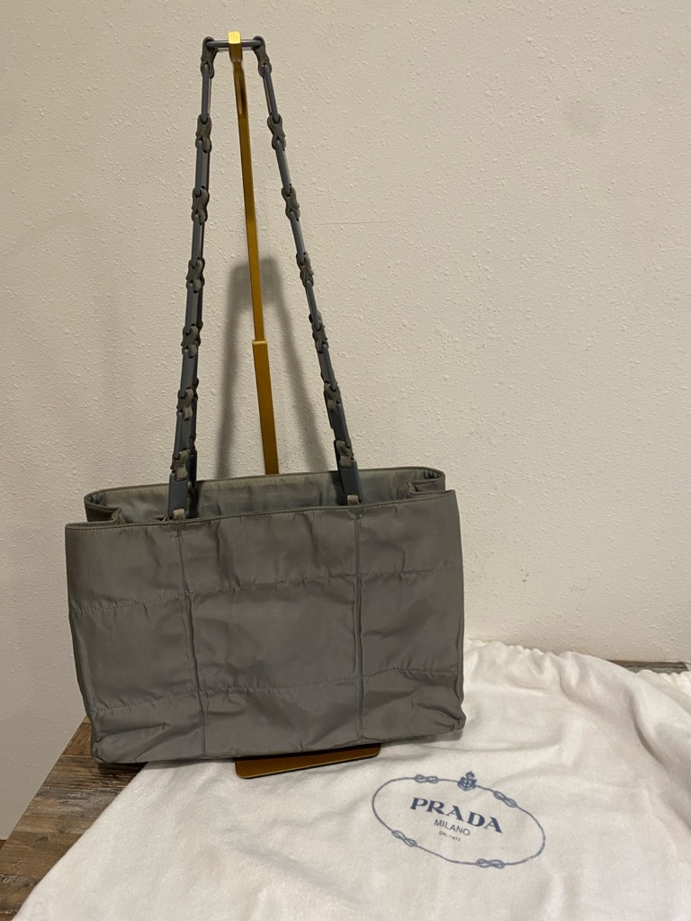 Prada Grey Nylon Tote Bag with COA